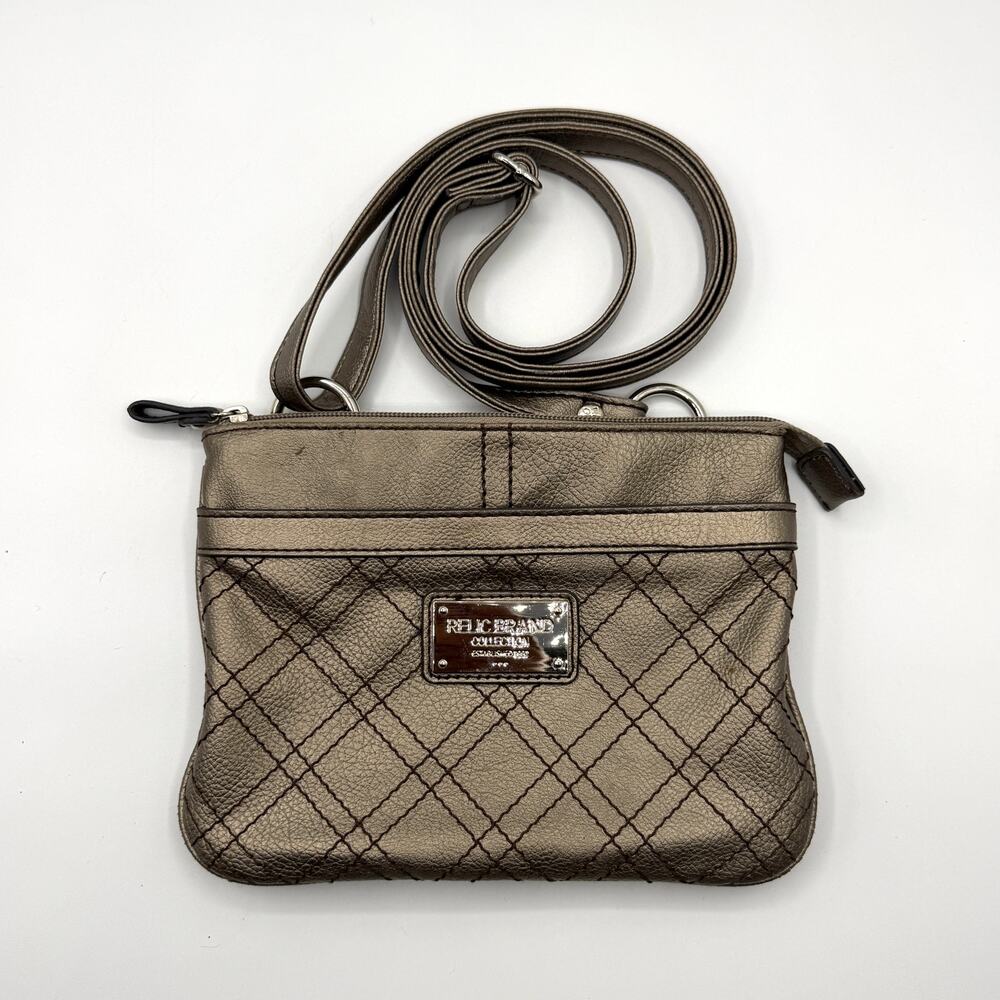 Relic‎ Brand Metallic Golden Bronze Crossbody Bag Vegan Pleather Quilted 8.5x6.5